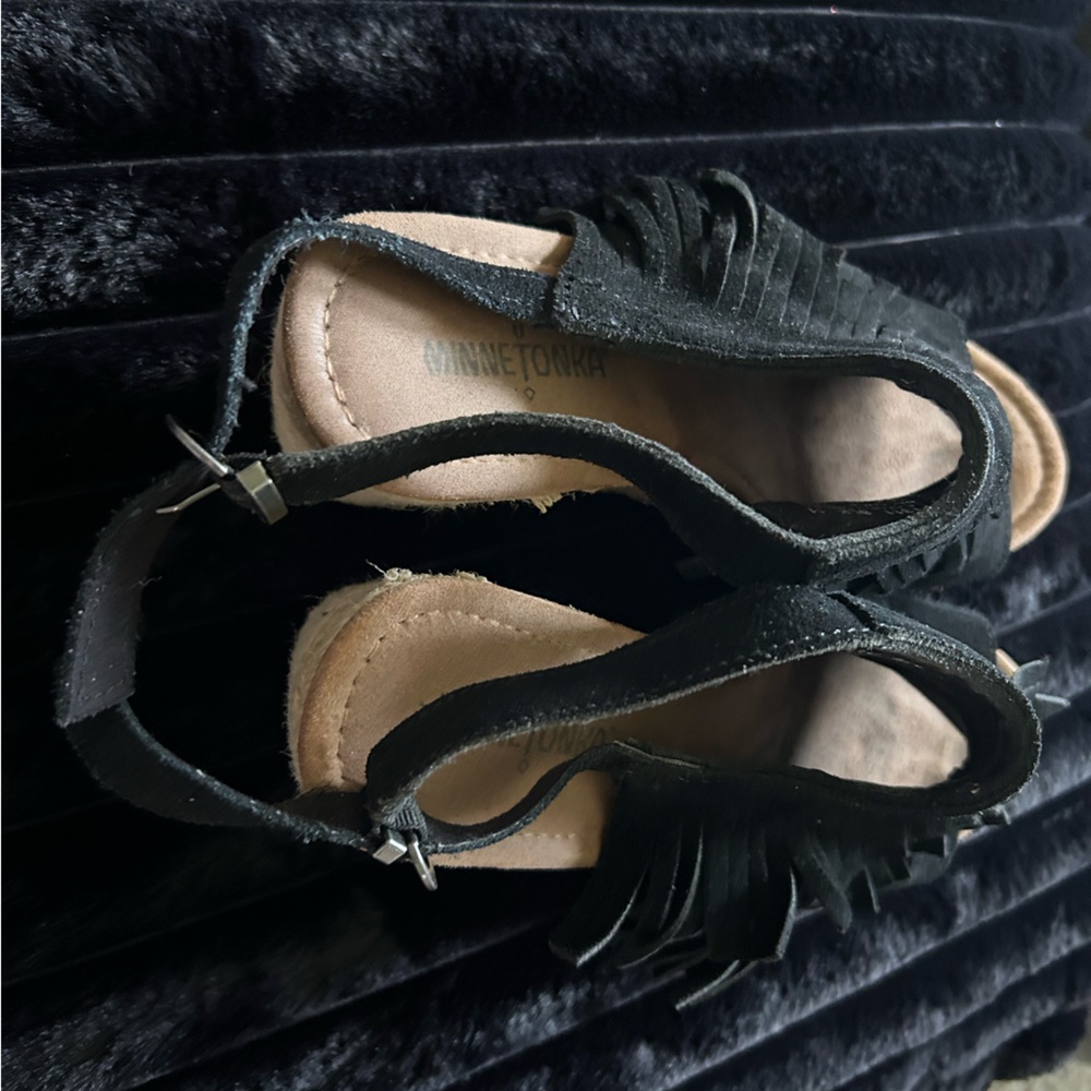 Size 11 Black Suede Leather Sandals. Used-Like New